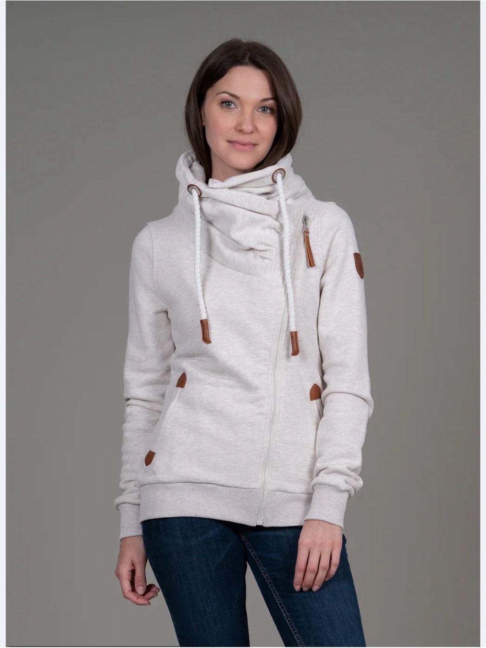 Wanakome Hestia Heather Oatmeal Full-Zip Sweatshirt Size Small